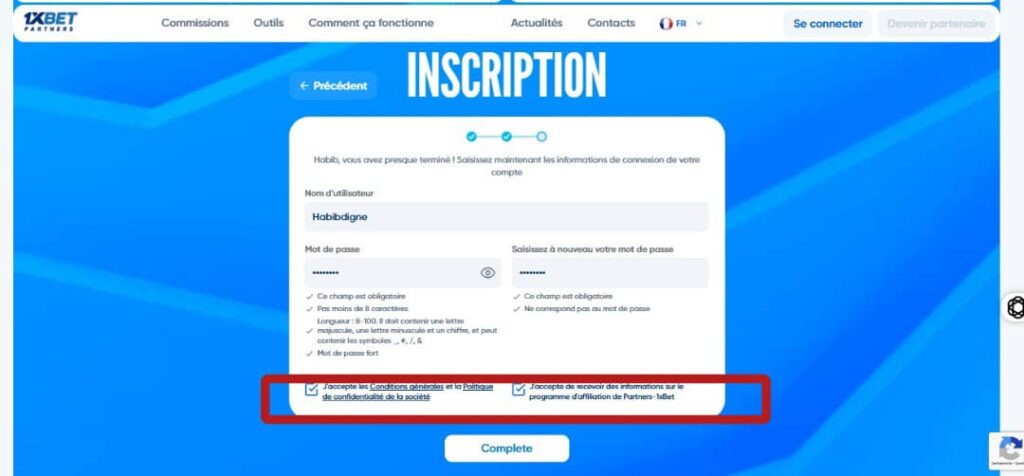 Accepter les conditions d’utilisation
