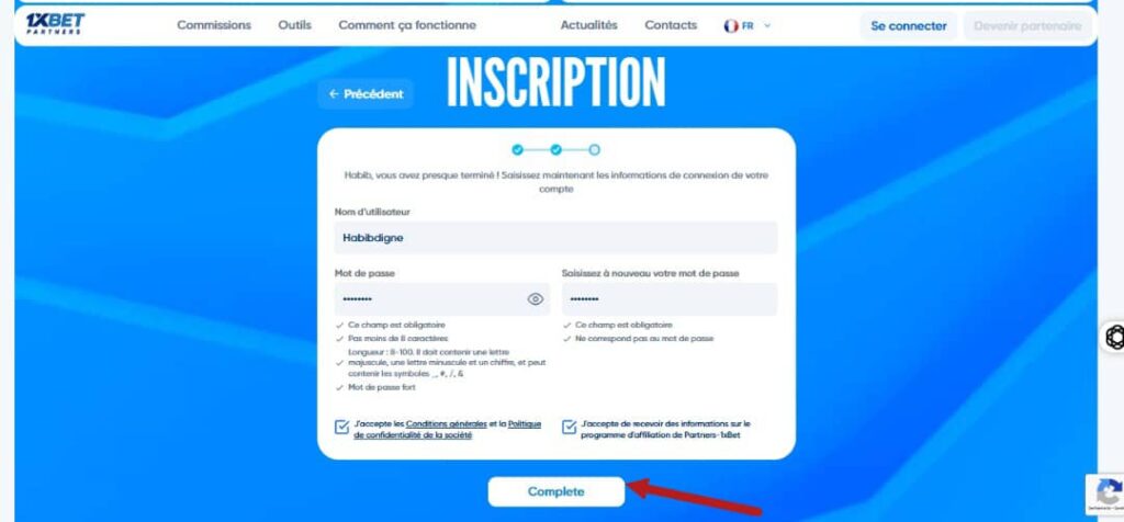 Valider l'inscription