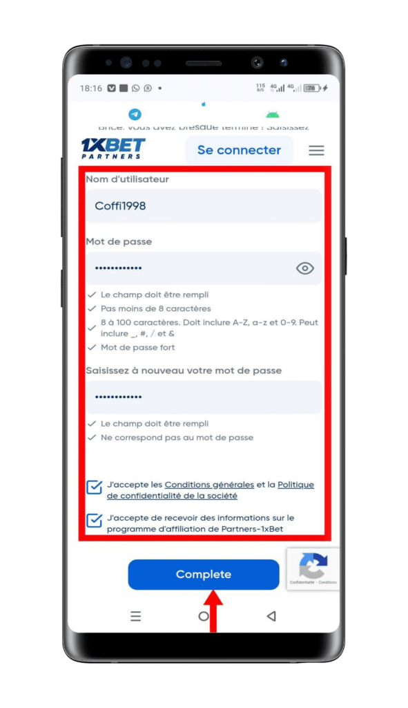 Remplissez le formulaire d'inscription 1xbet partenaire suite et fin