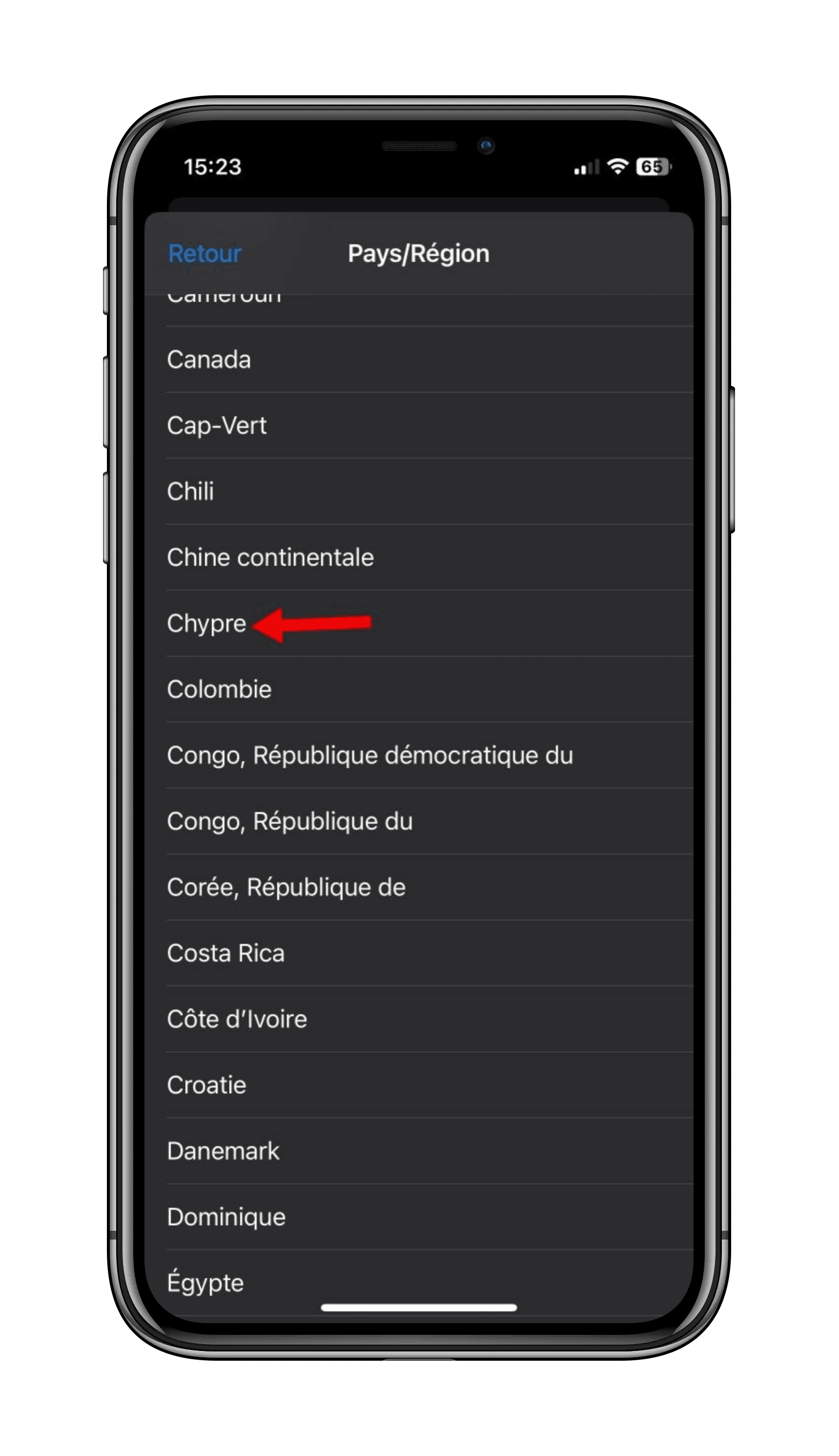 choisissez “Chypre” comme pays de résidence