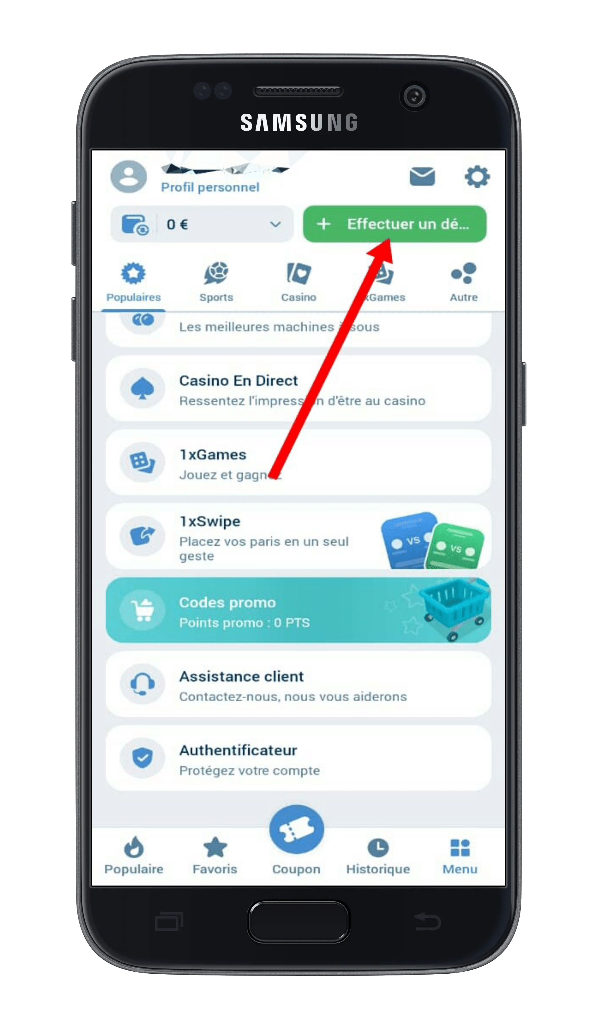 rendez-vous dans la section dépôt