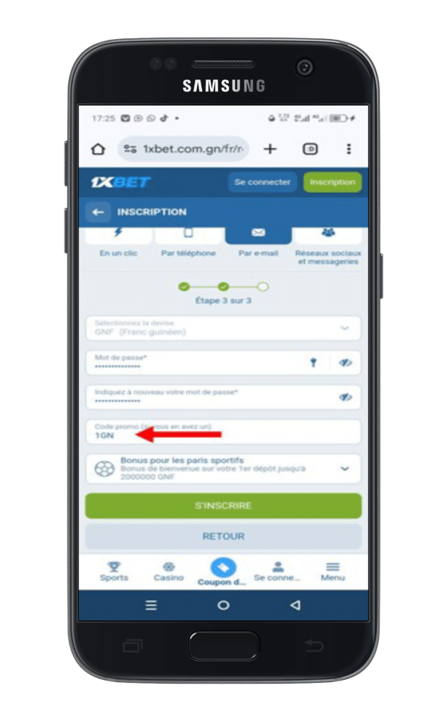 saisissez le code promo 1xbet Guinée 2025