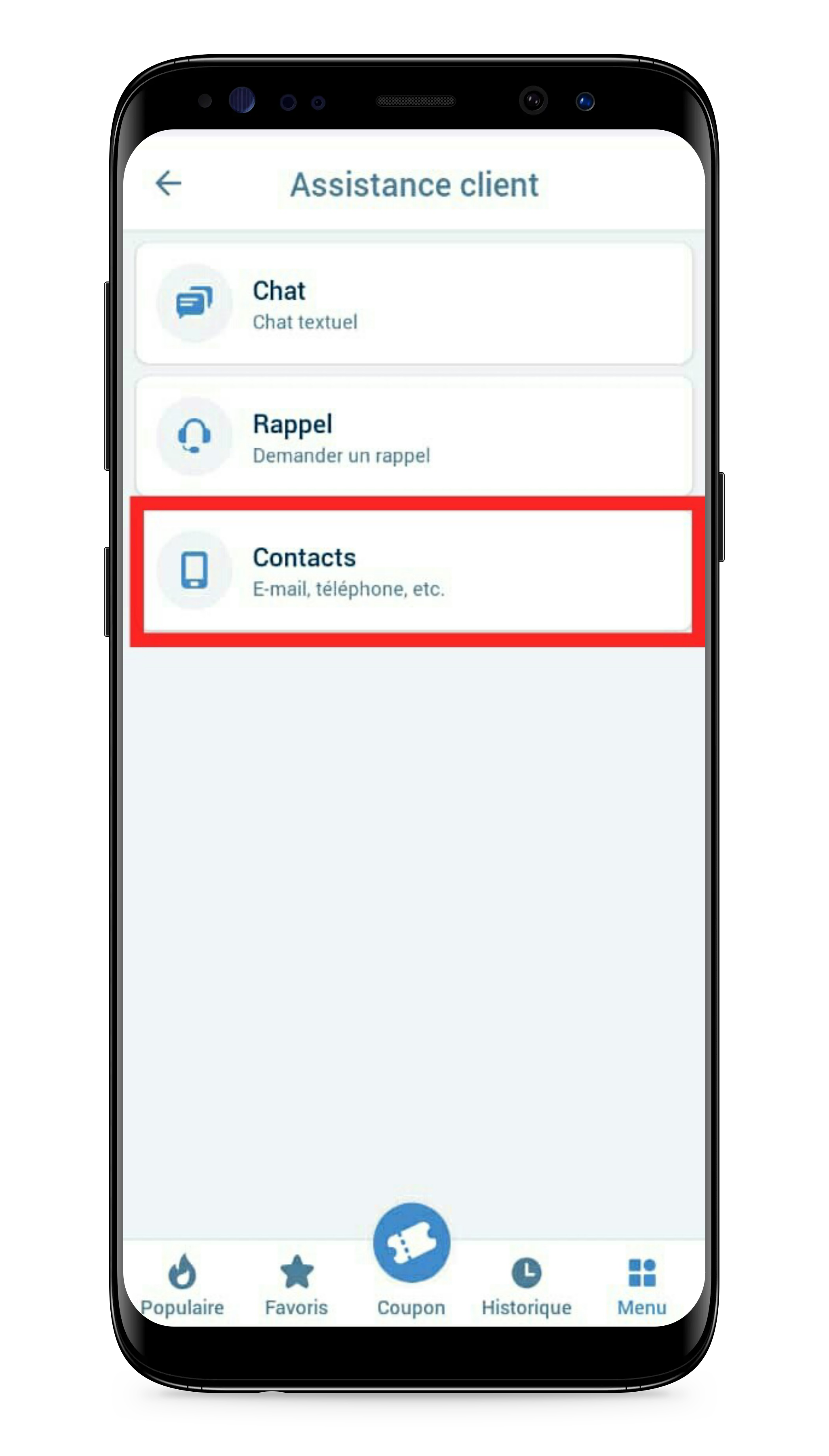 cliquez sur « Contacts »