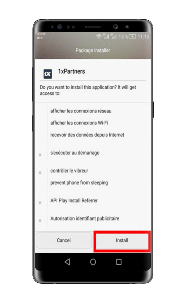 Installer 1xpartners sur Android 