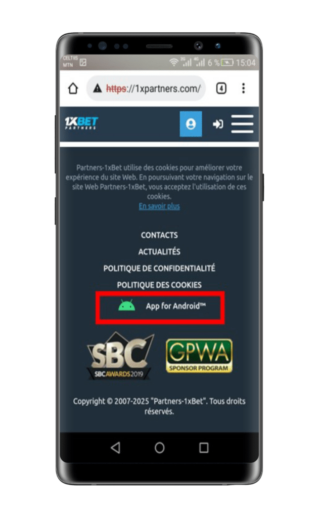 Télécharger le fichier apk de 1xpartners mobile