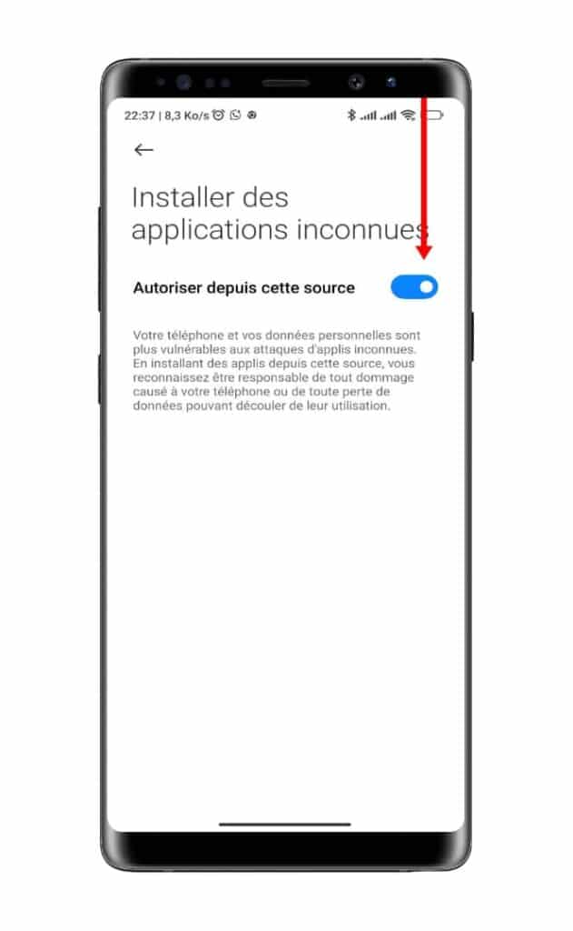 Autorisez l’installation d’applications issues de sources inconnues