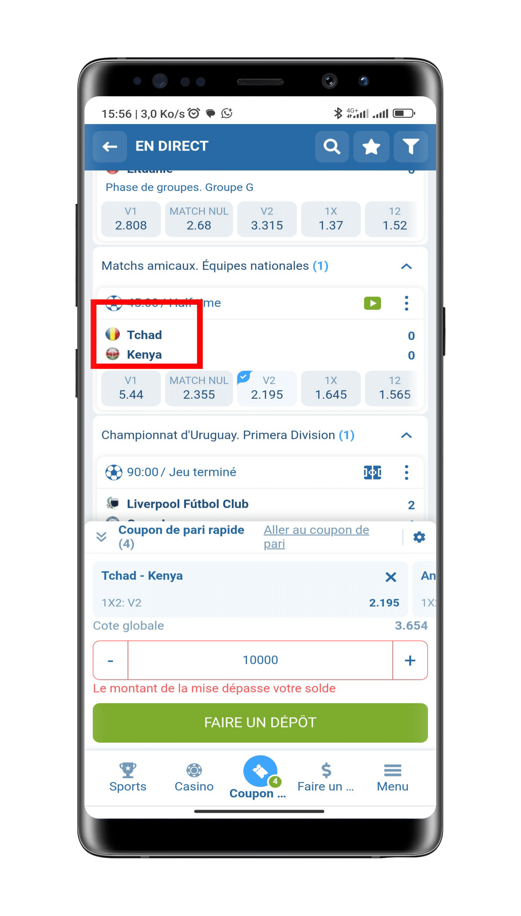 Sélectionnez un événement 