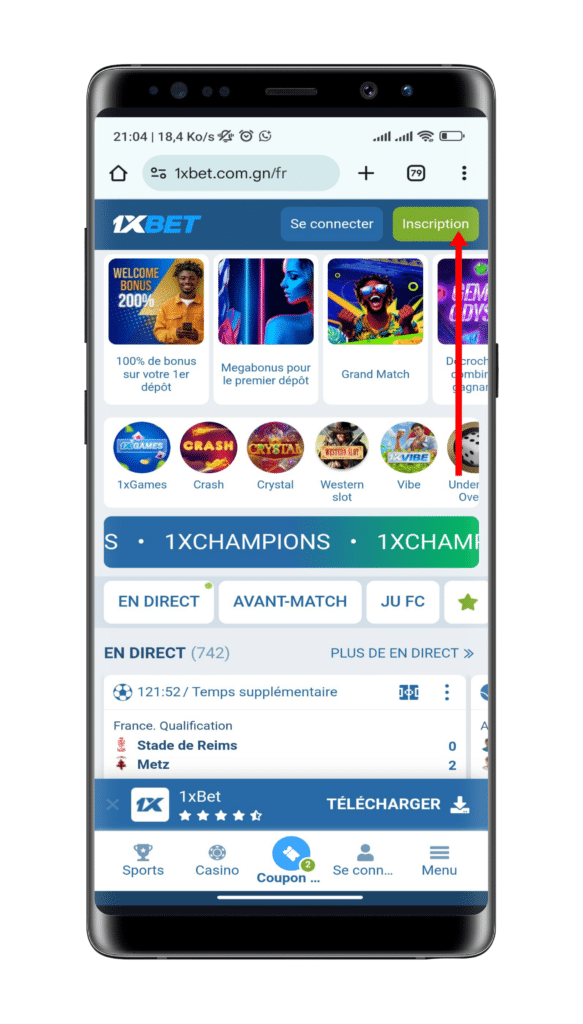 Cliquez sur le bouton « Inscription »