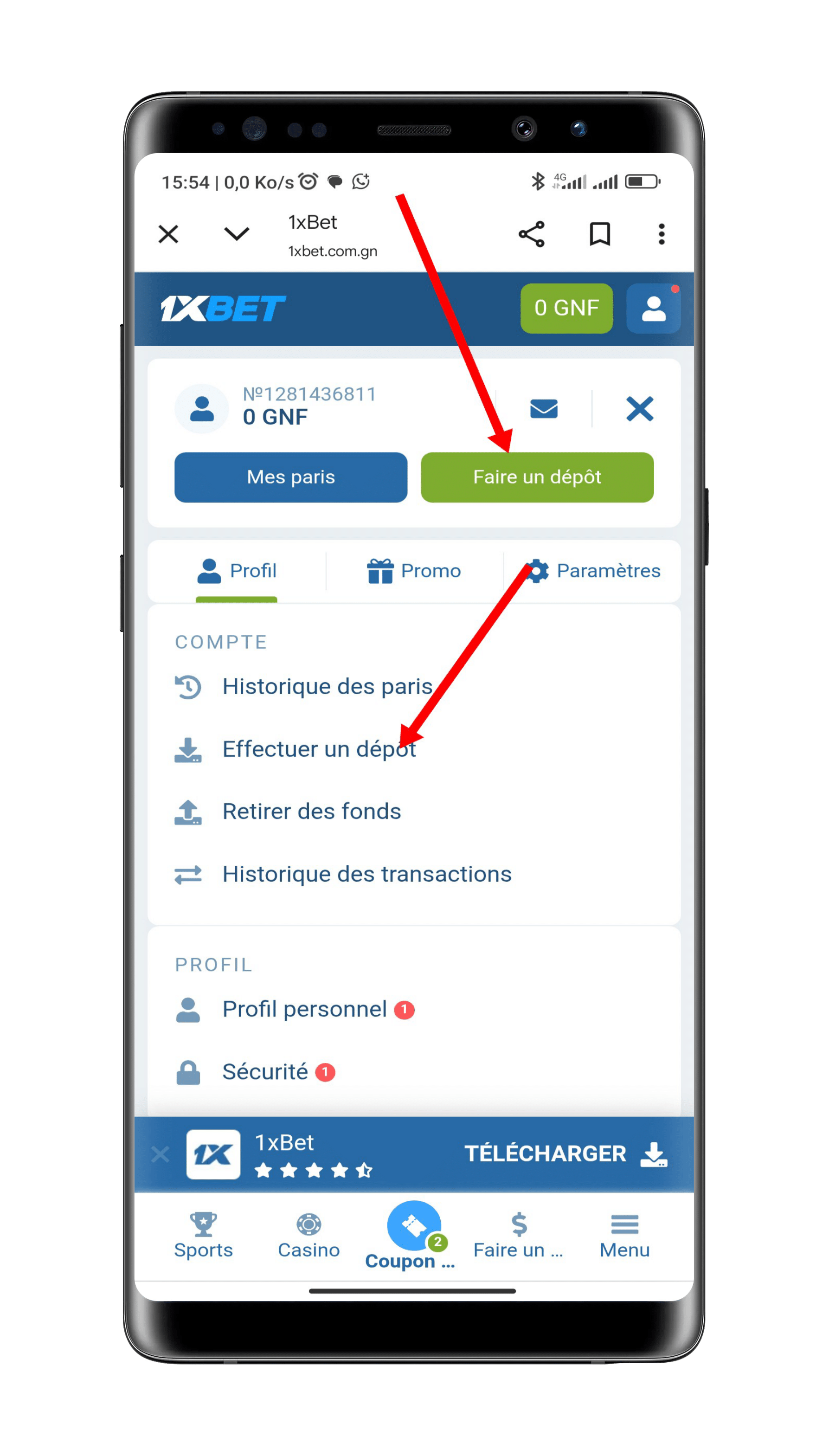 Déposez de l’argent sur votre compte 