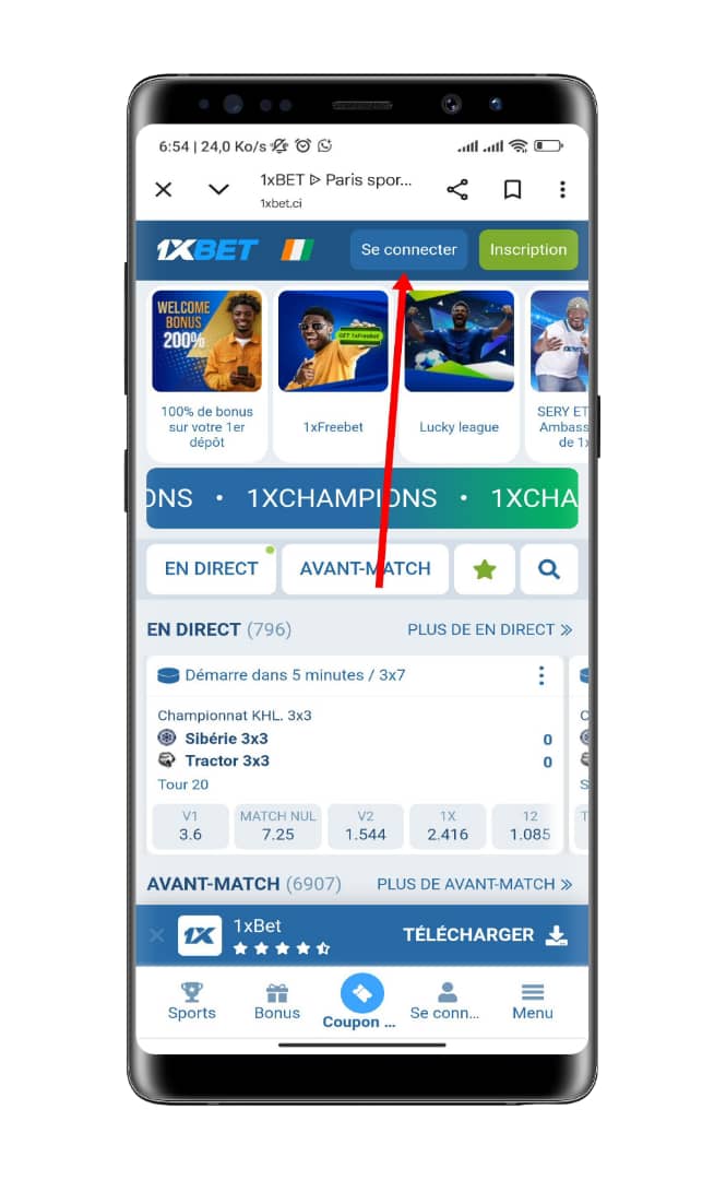 Se connecter au compte 1xBet